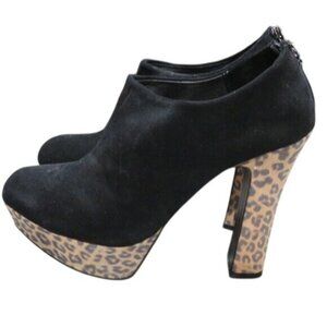 Envy Riva Black Italian Suede w/ leopard print chunky heel & platform booties 9